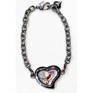 Plain Silver Tone Heart Floating Charm Glass Memory Locket Bracelet 
Price firm